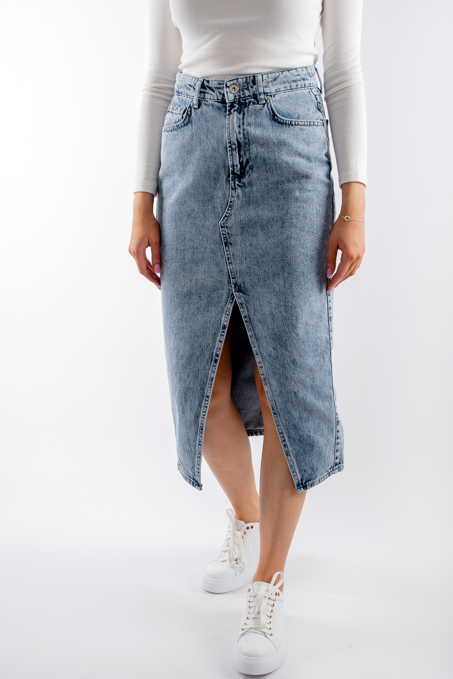 D-600 Спідниця джинсова з вирізом блакитна