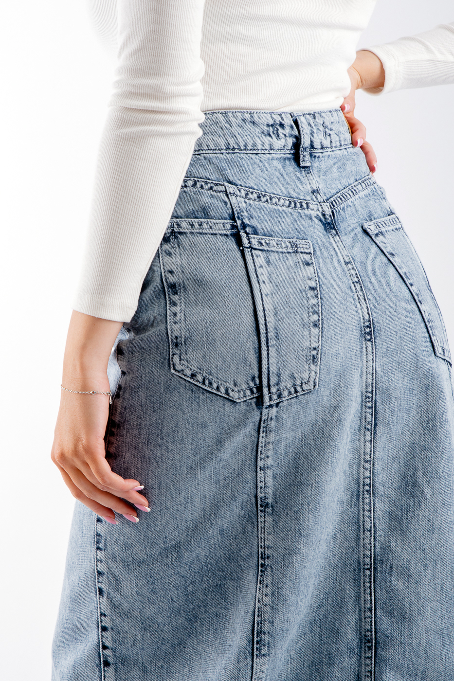 D-600 Спідниця джинсова з вирізом блакитна