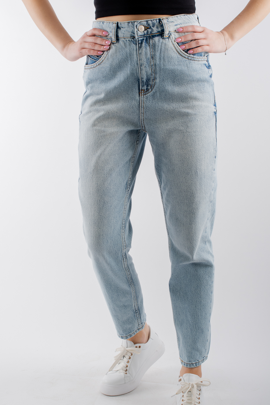 23418 Джинси МОМ з декоративними швами блакитні