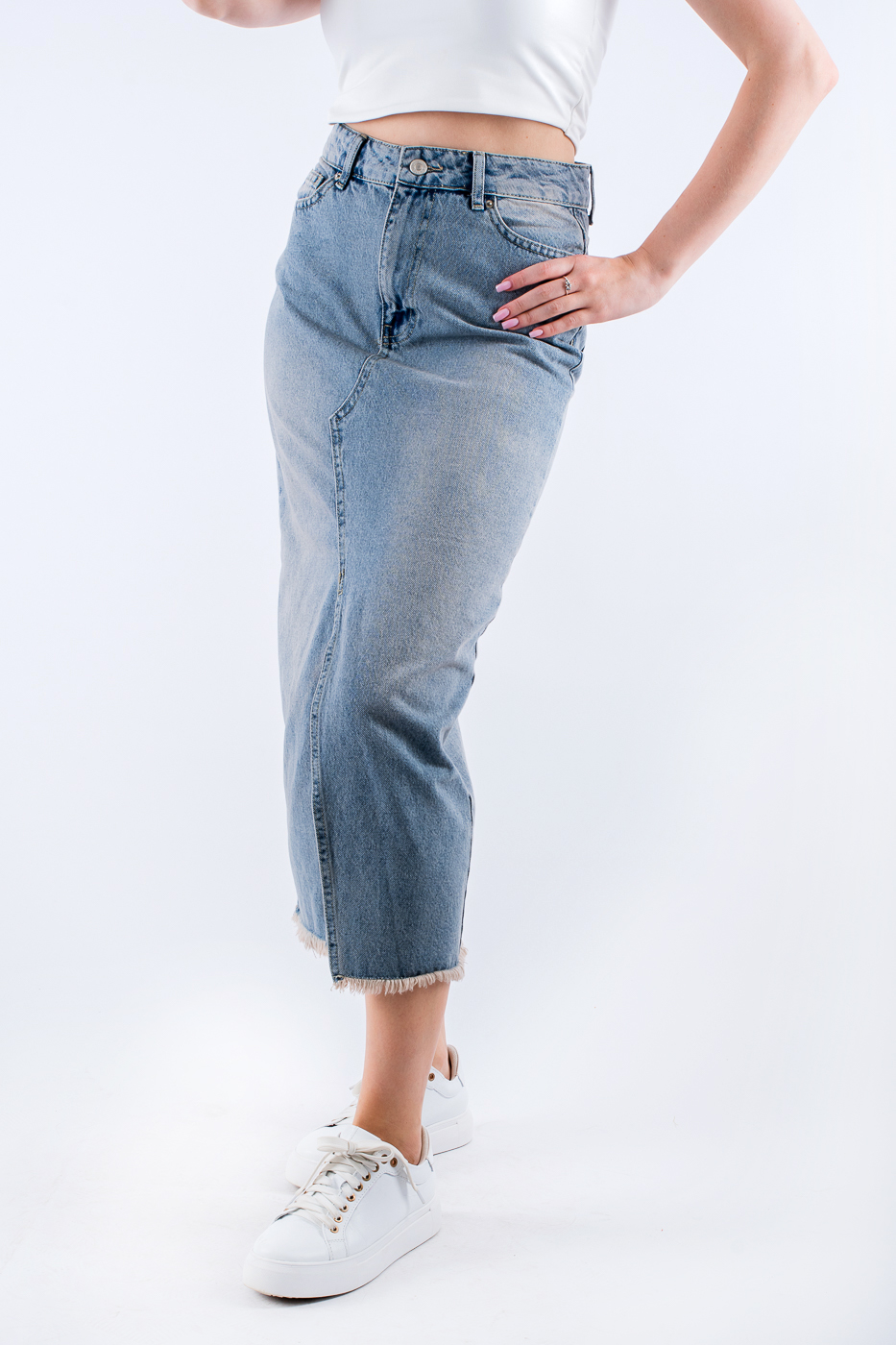 80534 Спідниця джинсова з розрізом блакитна