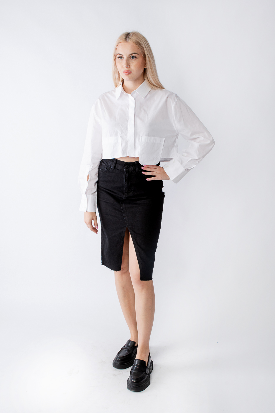 2839-1 Спідниця джинсова з декоративним вирізом чорна