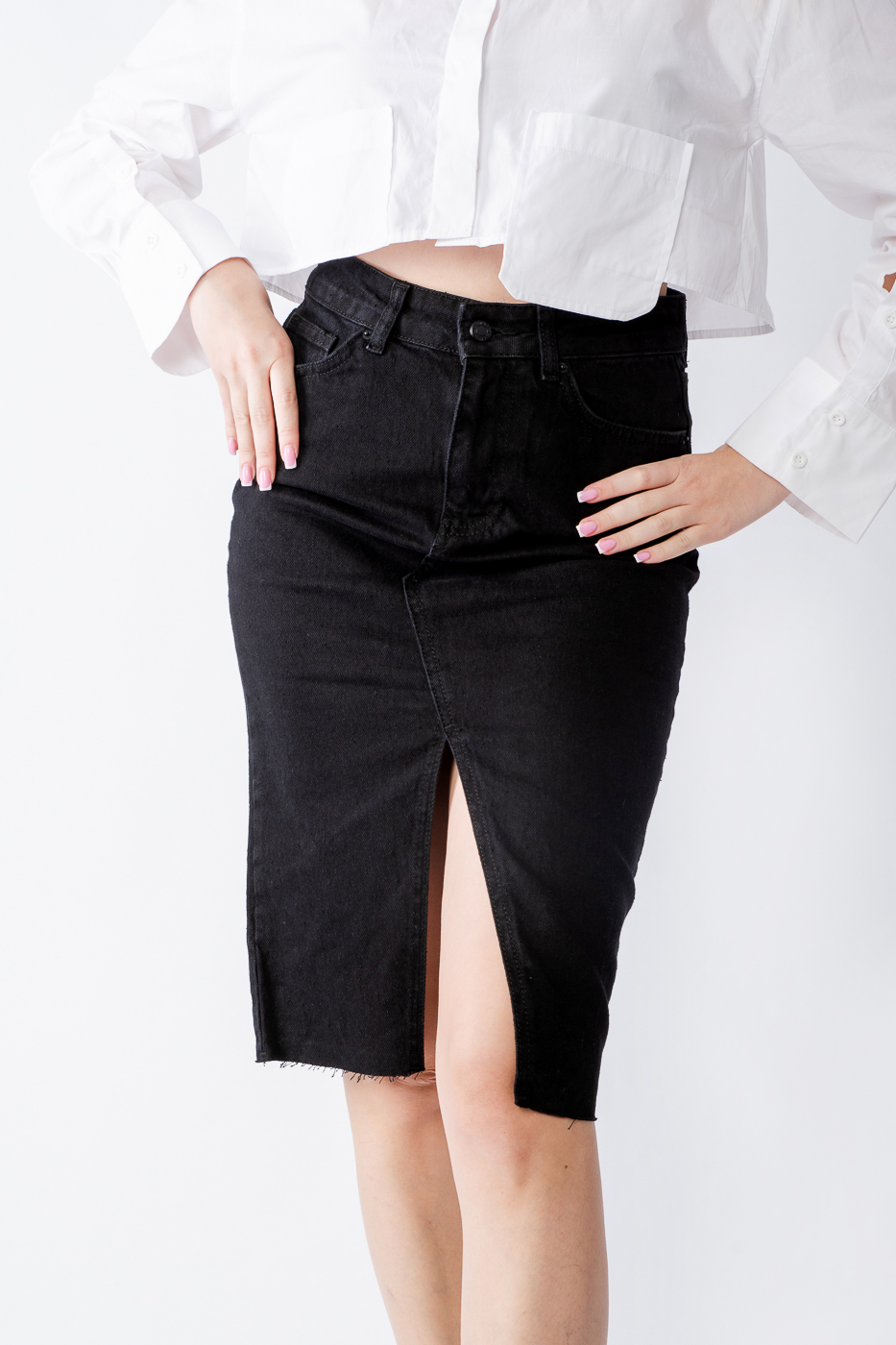 2839-1 Спідниця джинсова з декоративним вирізом чорна