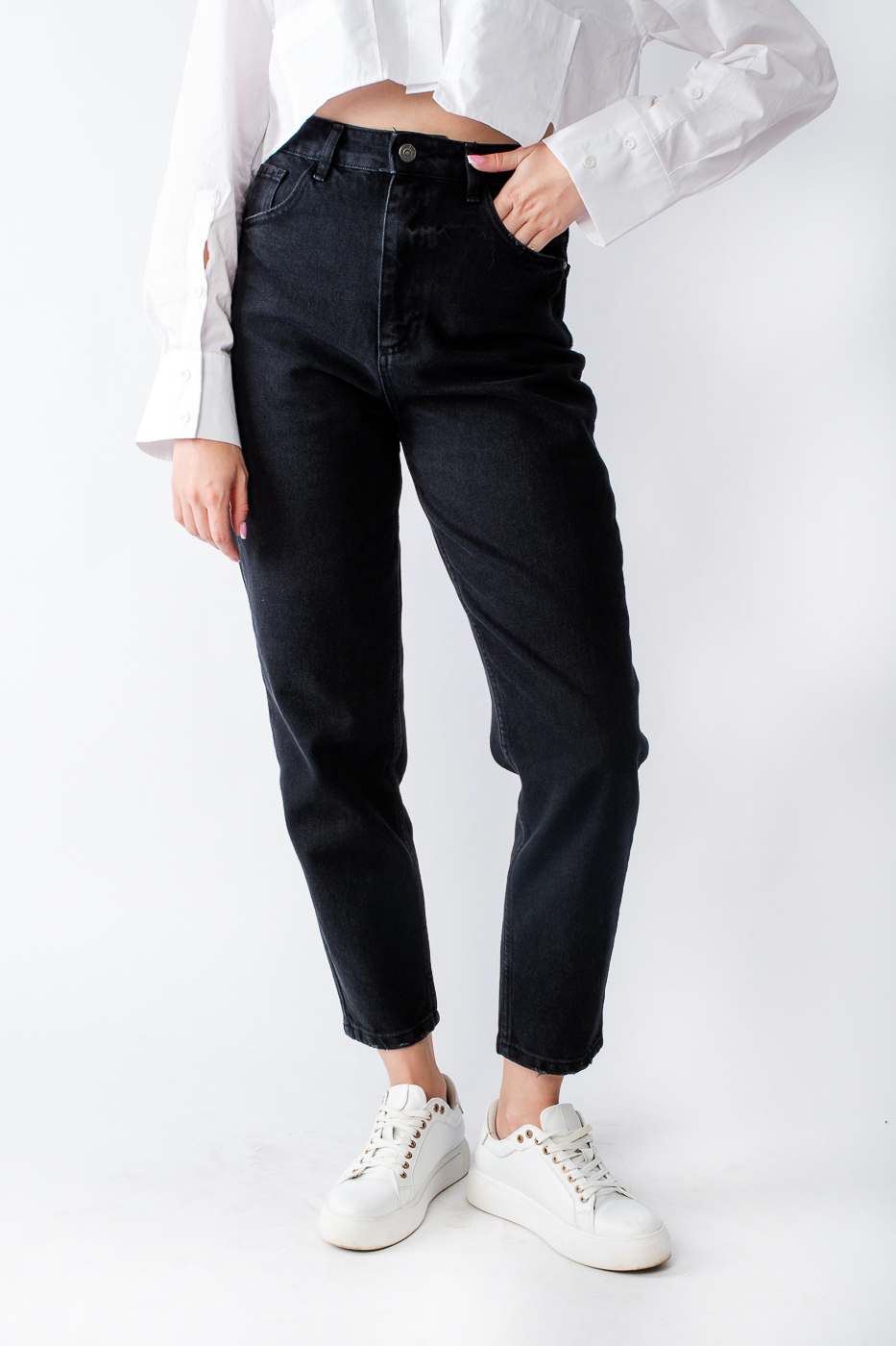 23373-S Джинси МОМ з високою посадкою чорні