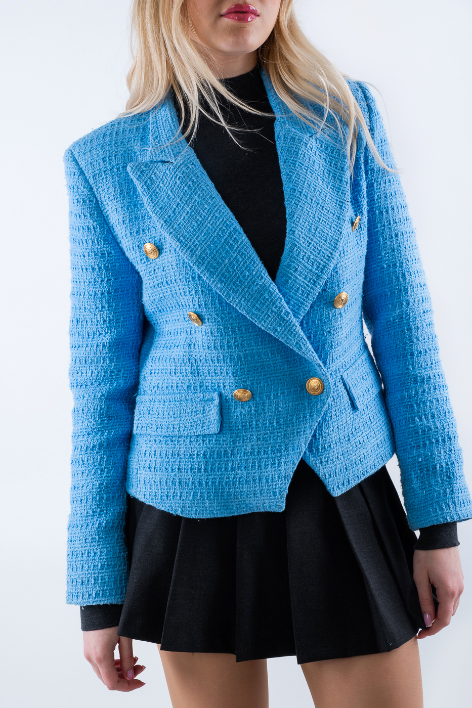 41003 Жакет укорочений твідовий блакитний  