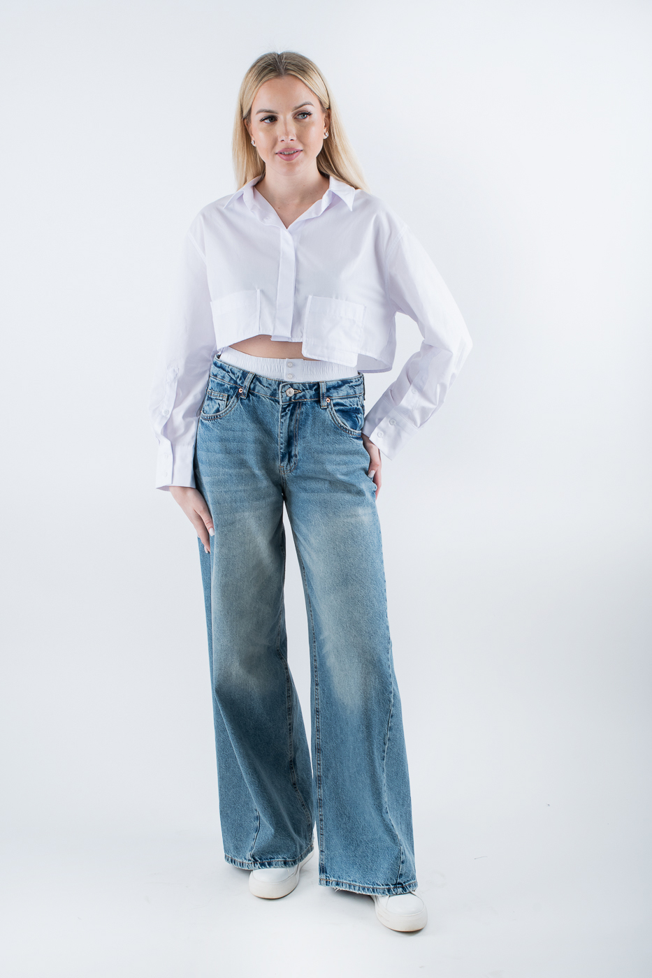 3190-5 Джинси боксерки широкі з бавовняним поясом сині