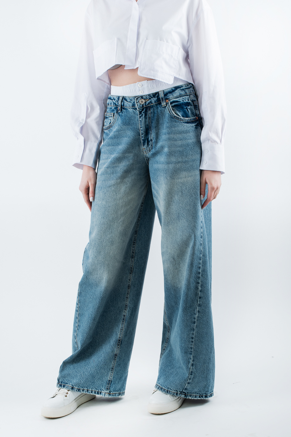 3190-5 Джинси боксерки широкі з бавовняним поясом сині