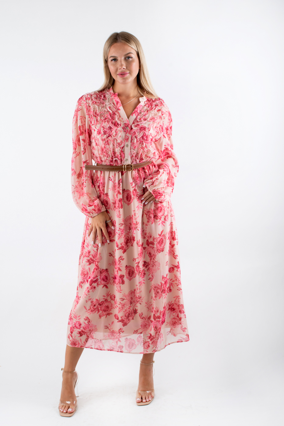 8122 Плаття міді в квітковий принт рожеве