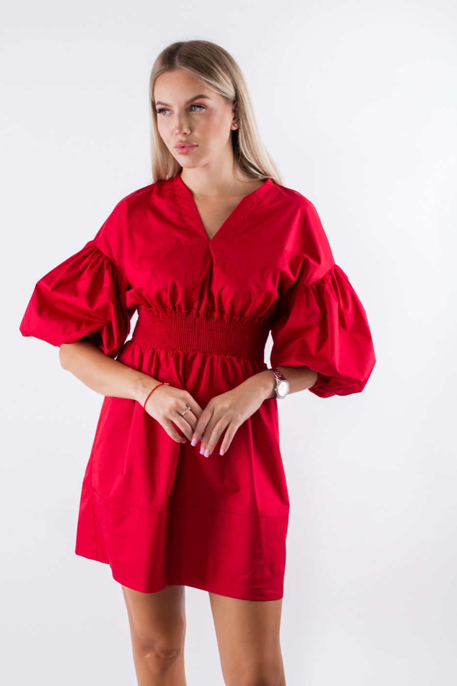 83402 Плаття з обʼємними рукавами марсала