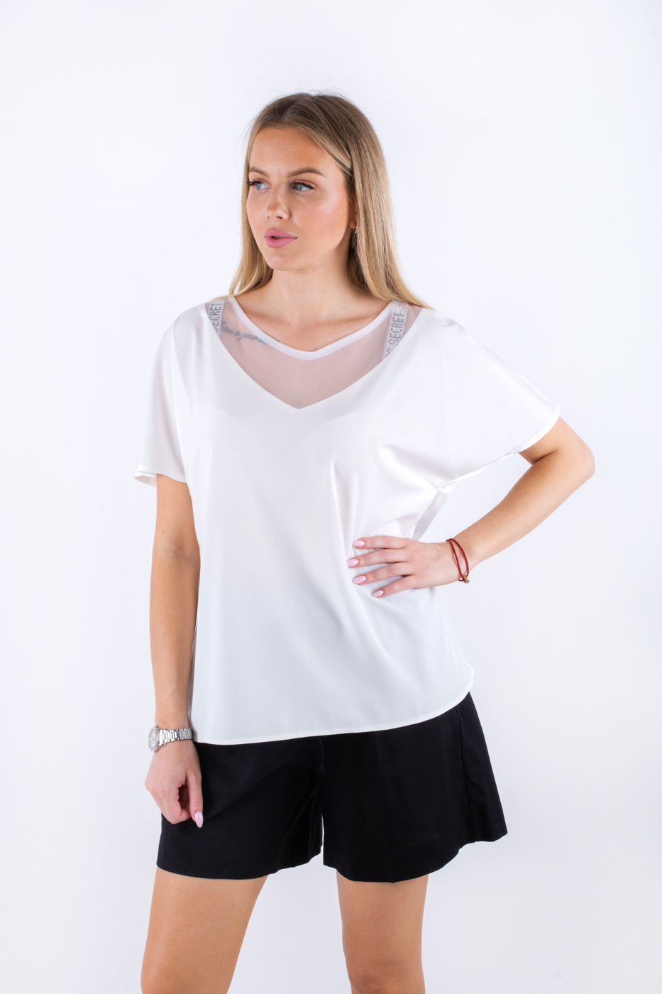 10670 Блуза з прозорою вставкою біла