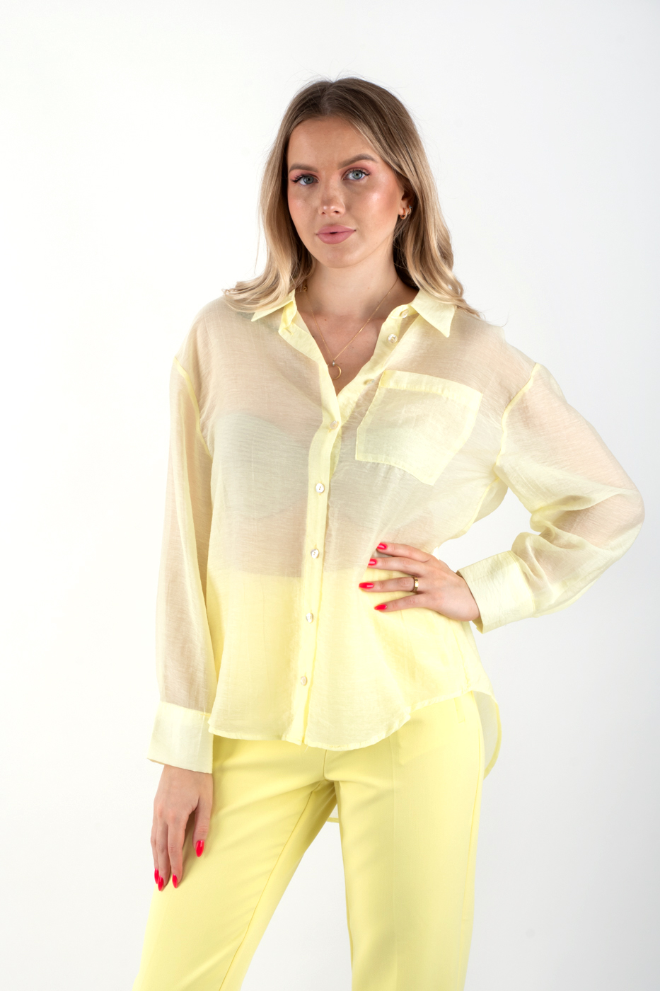 16606 Сорочка напів-прозора з ґудзиками на спині жовта