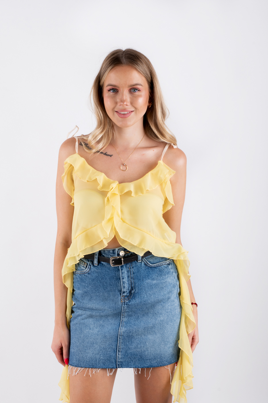 35457 Майка з воланами жовта