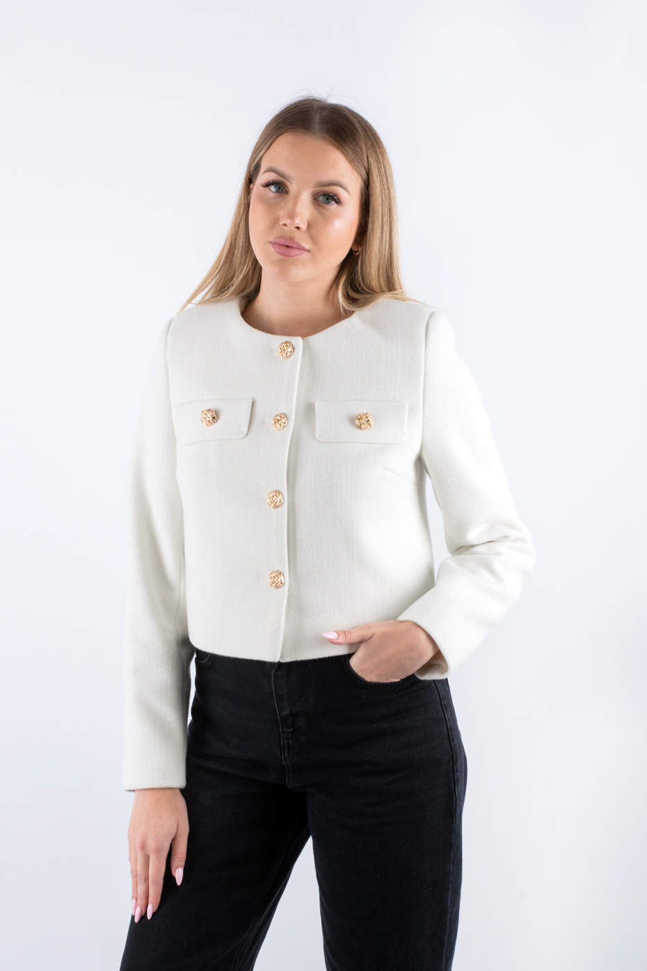 41421-1 Жакет твідовий укорочений білий