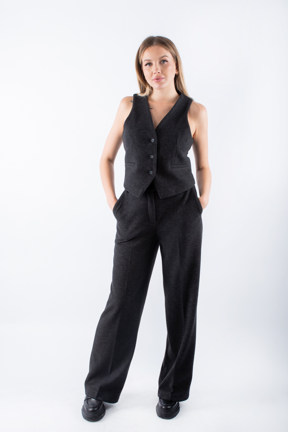 40351 Костюм теплий зі штанами та жилетом темно-сірий