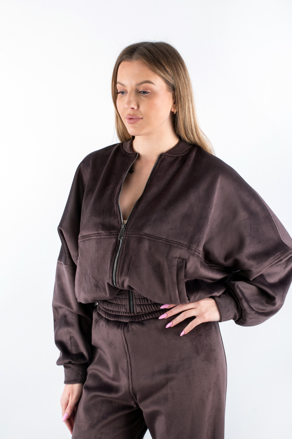 40342 Костюм зі штанами та бомбером утеплений коричневий