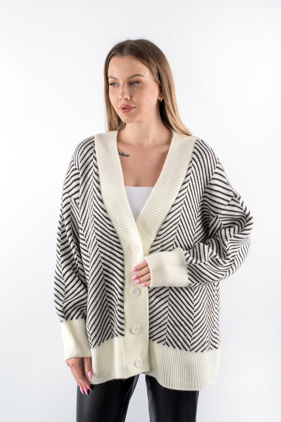 102287 Кардиган з принтом молочний