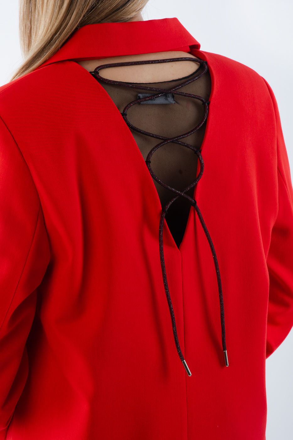 41545 Піджак прямий з завʼязками червоний