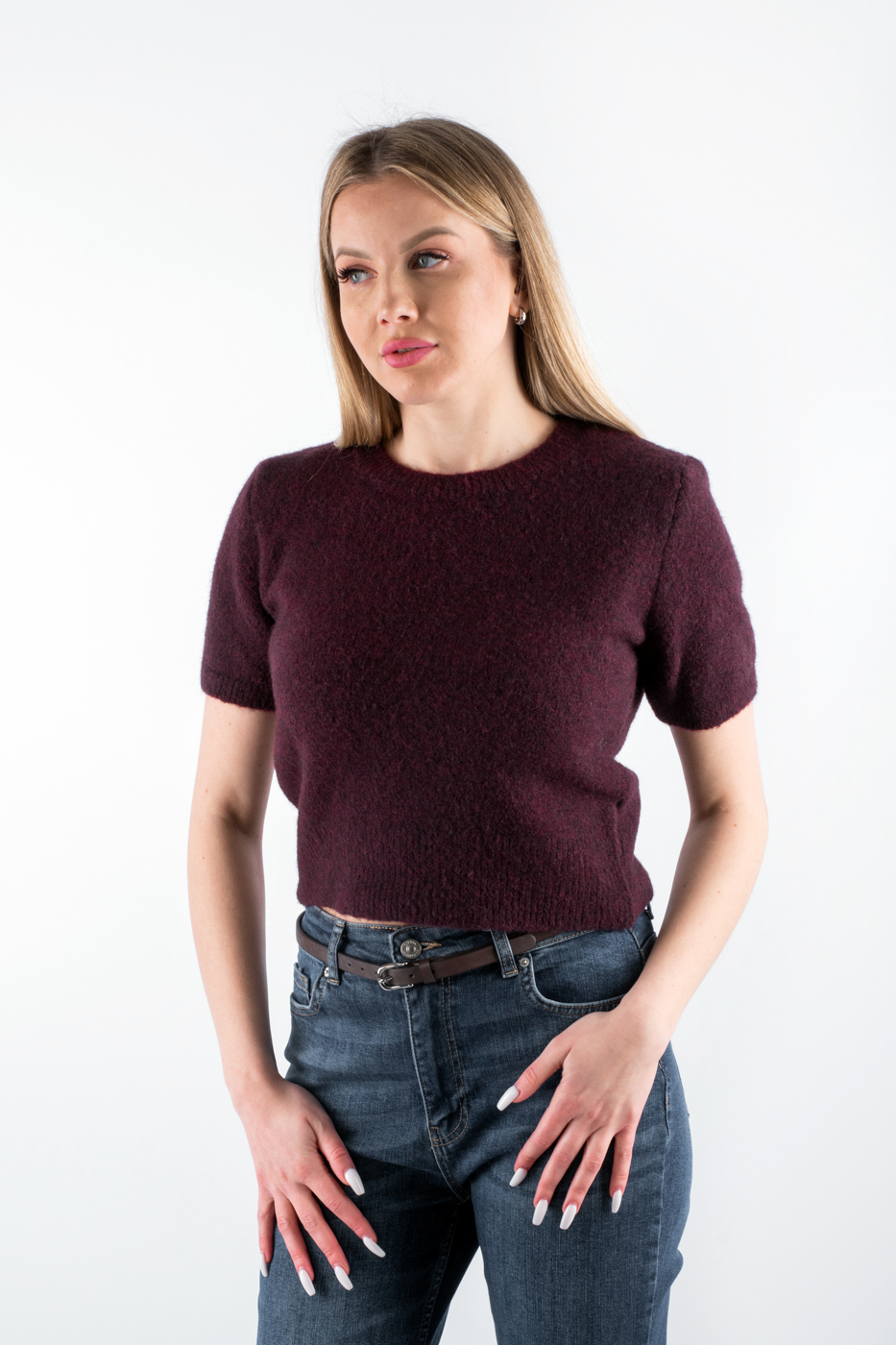 10651 Джемпер на короткий рукав бургунді