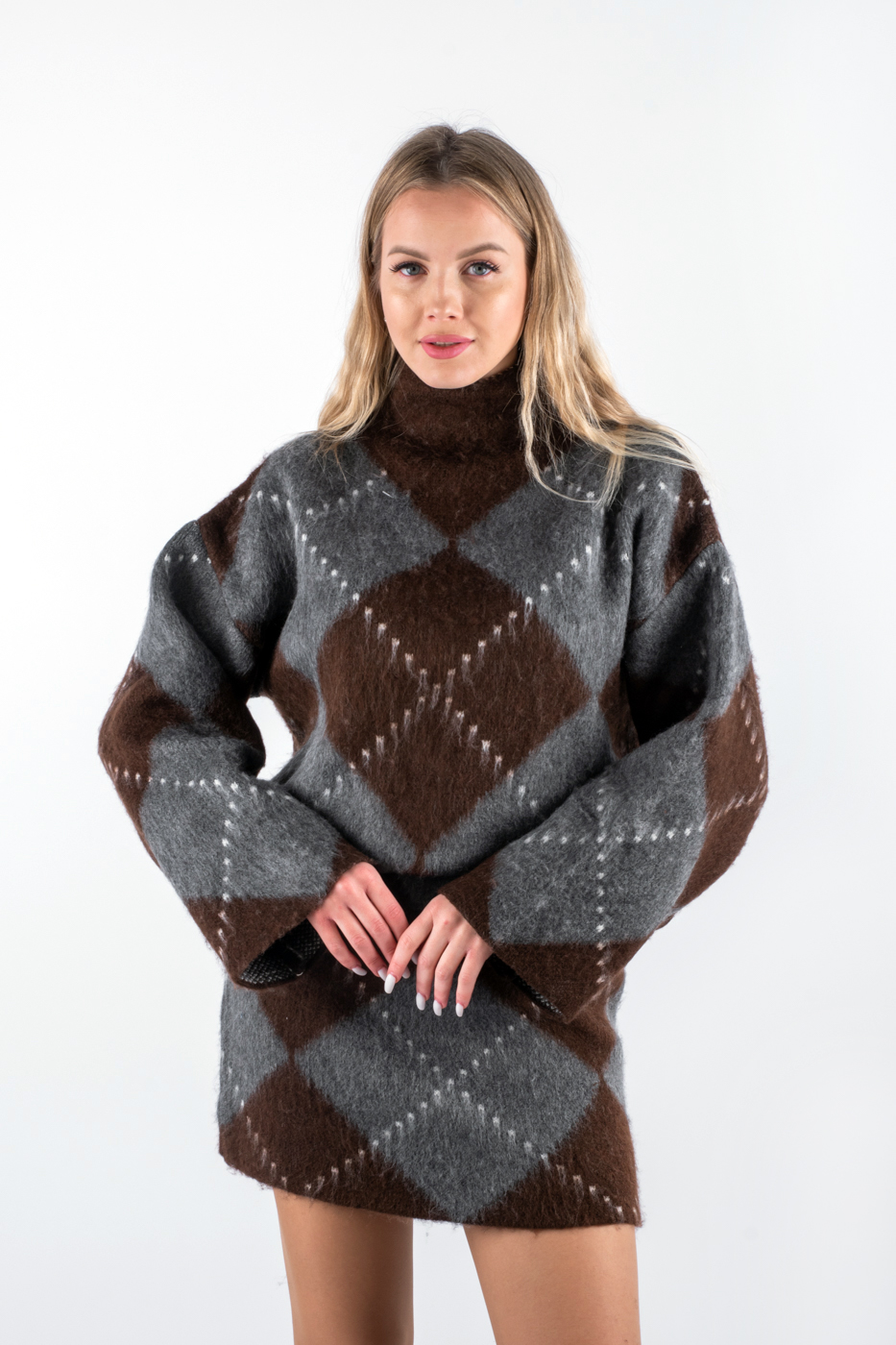 610107 Костюм зі спідницею міні з принтом сірий