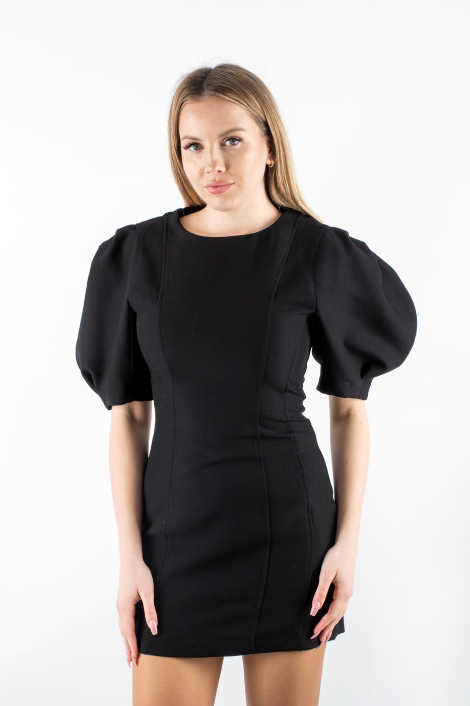 17293 Cукня міні на короткий рукав чорна
