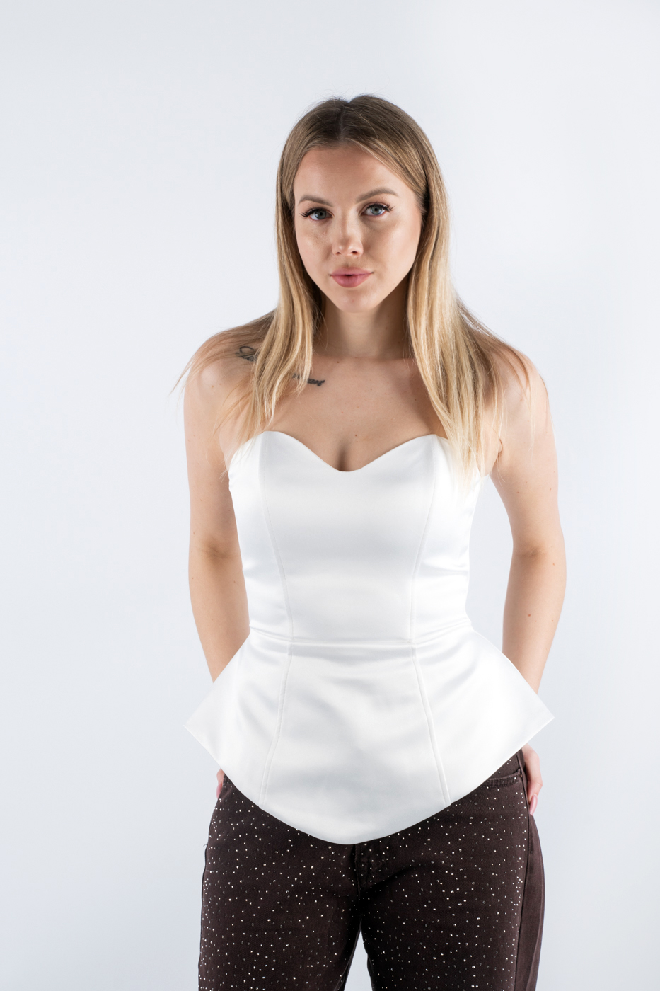 13005 Корсет-баска з блискавкою білий