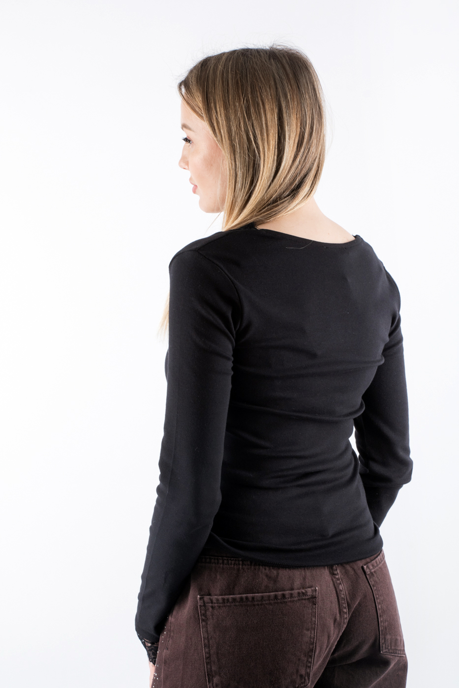 17353 Лонгслів з мереживом чорний