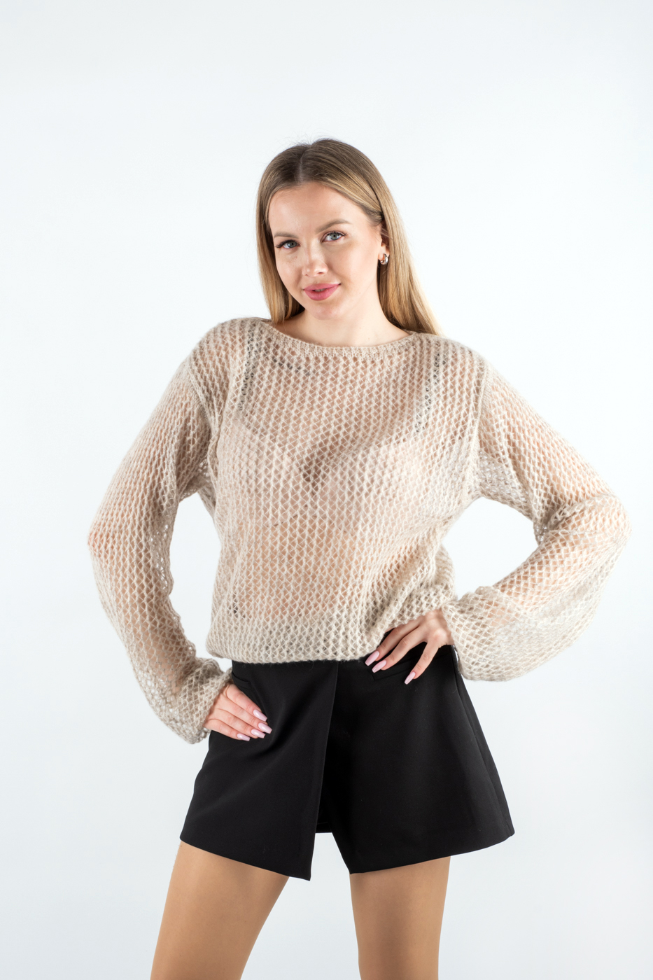200278 Джемпер павутинка бежевий
