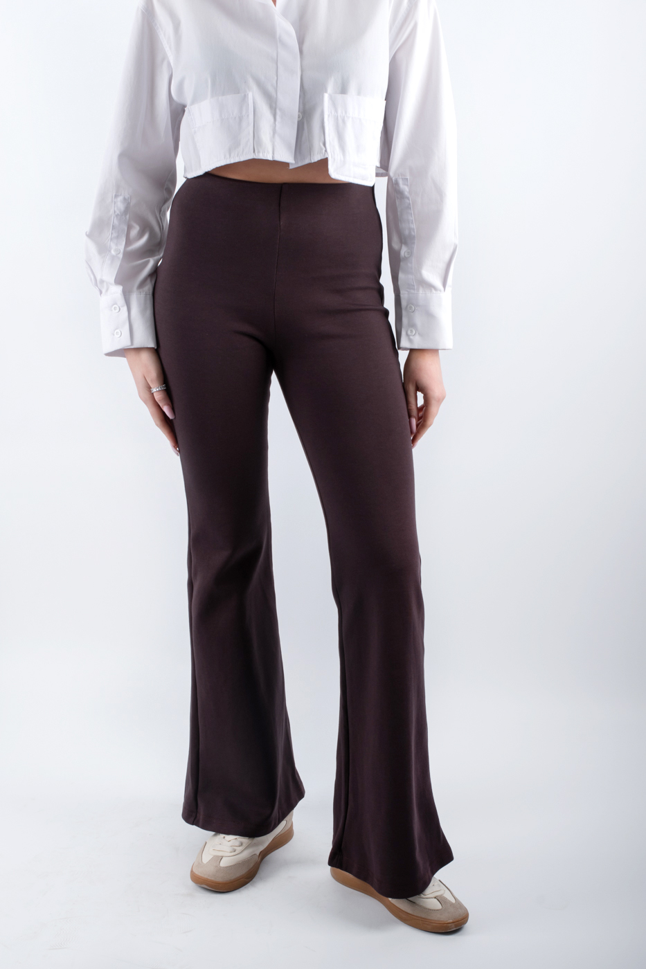 30016 Штани кльош трикотажні коричневі